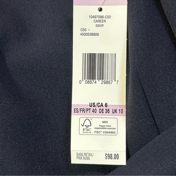 Jones New York Sleeveless Tri-Color Stretch Crepe Dress Tie Navy Size 6 NEW NWT - Picture 12 of 16